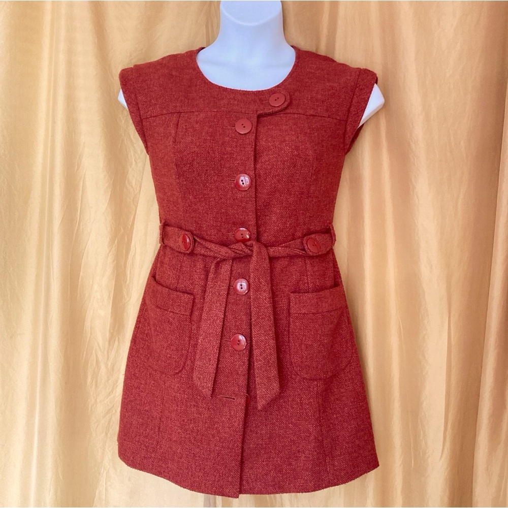 Tabitha Blustery Days Orange Wool Blend Button Up Sleeveless Coat Dress 6